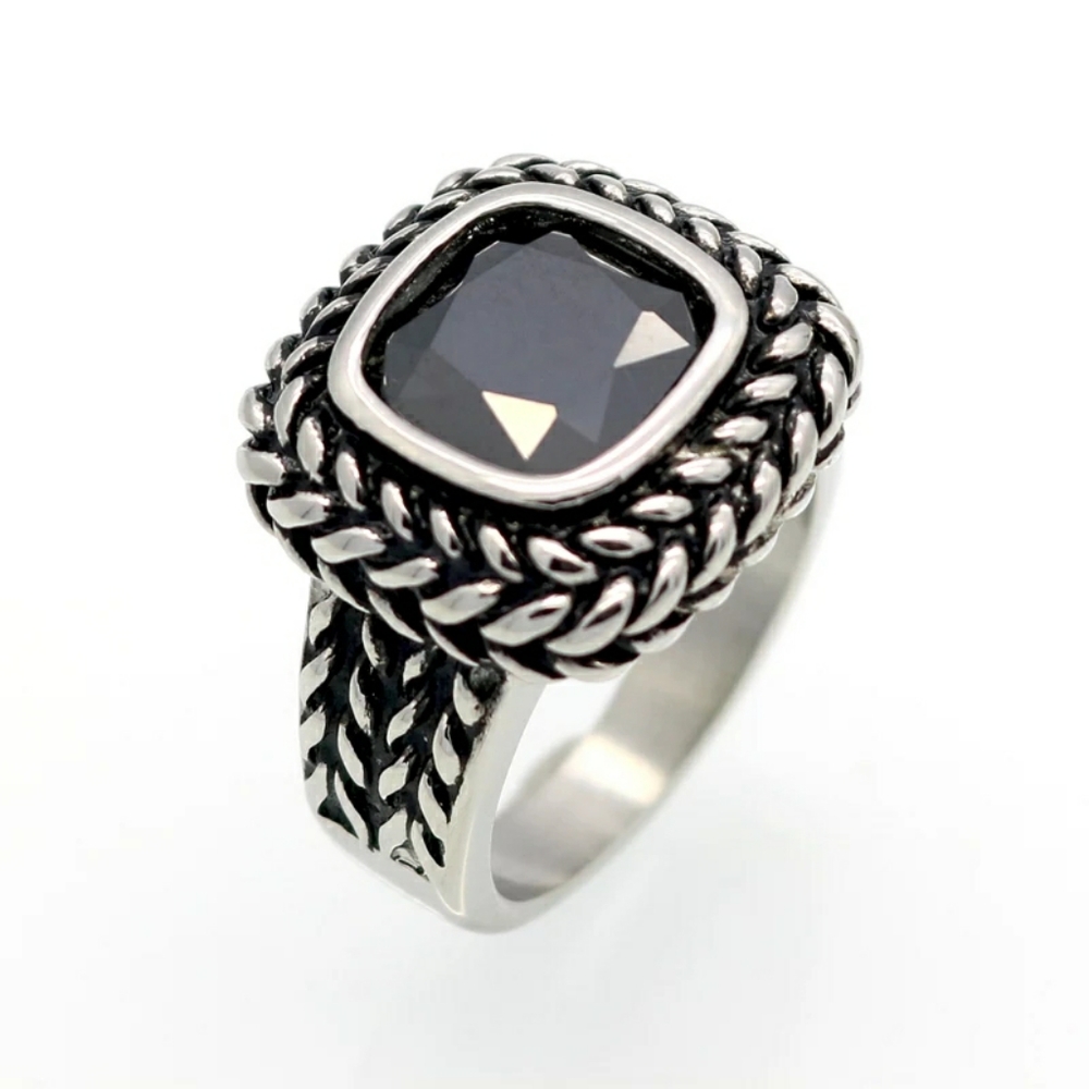 Chunky Black CZ & Stainless Steel Ring …